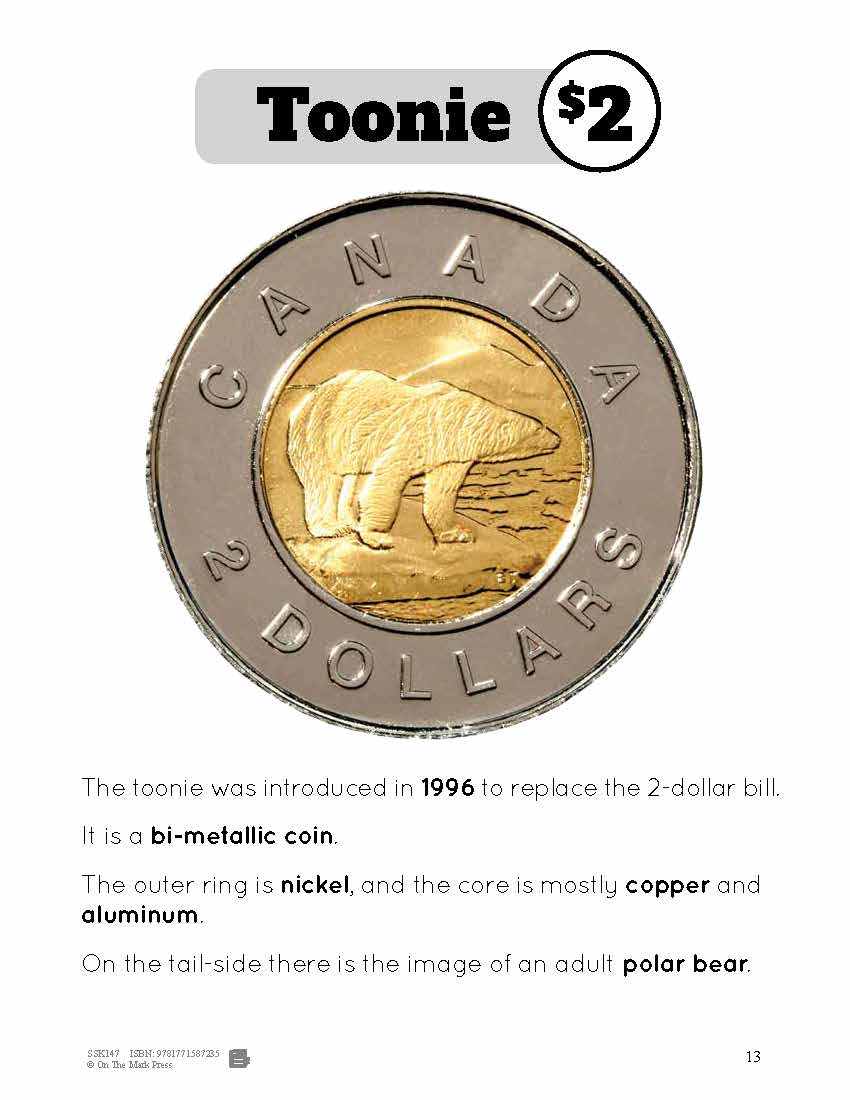 Canadian Money Coin Information Sheets Grades 1-3