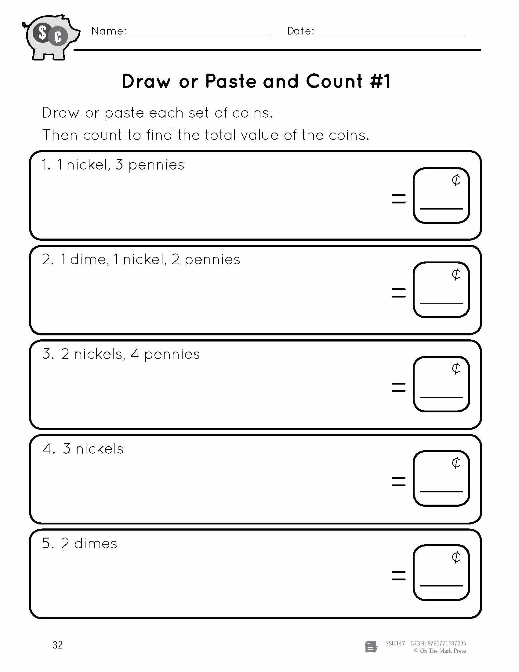 Draw or Paste and Count Canadian Money Grades 1-2