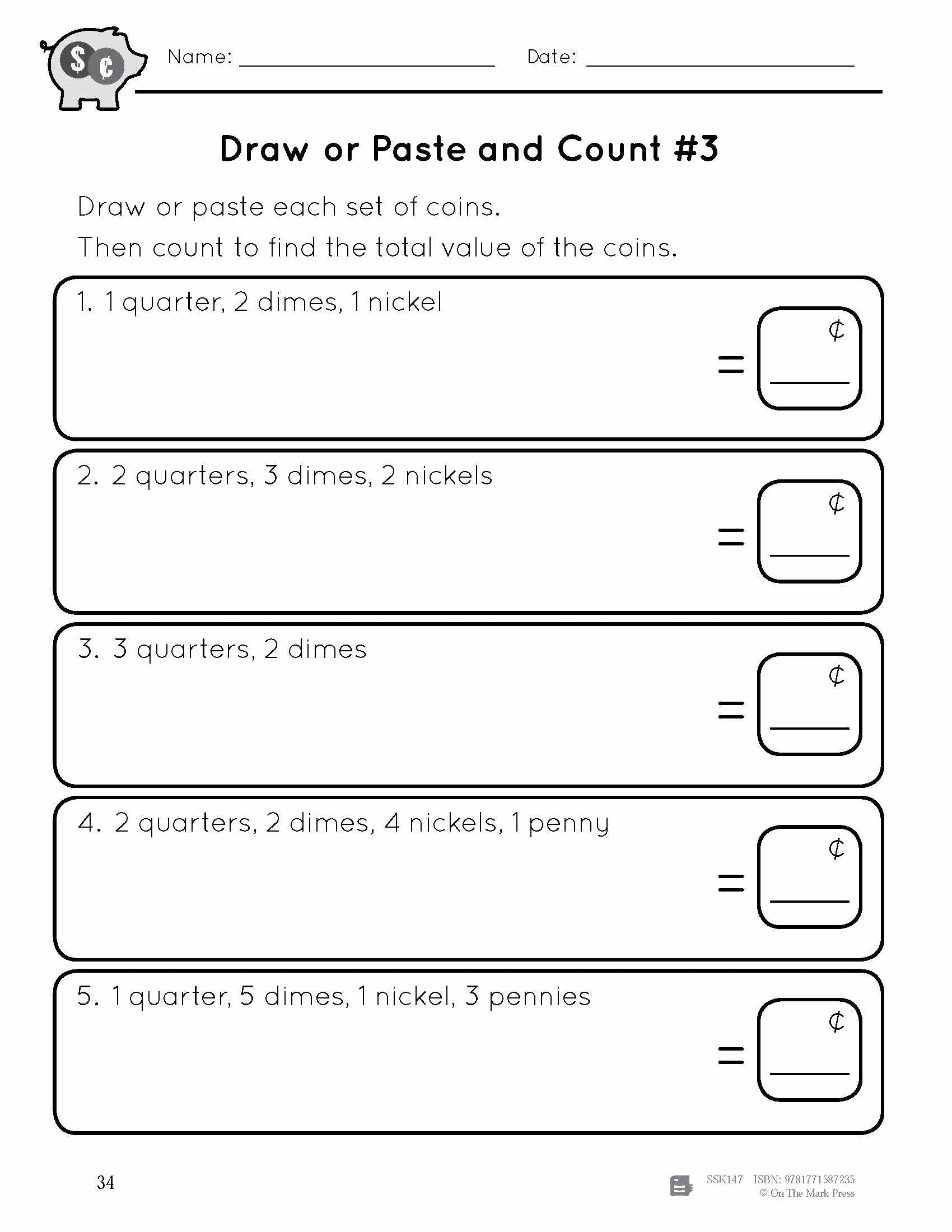 Draw or Paste and Count Canadian Money Grades 1-2