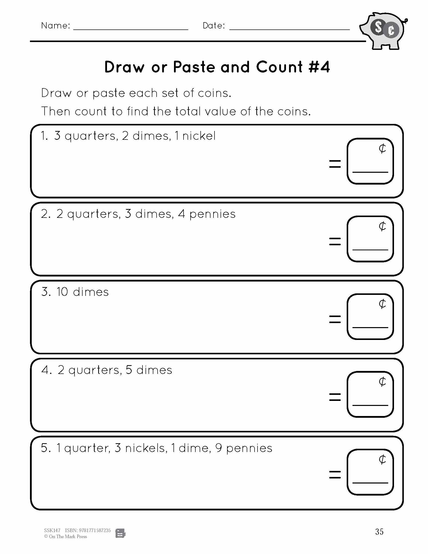 Draw or Paste and Count Canadian Money Grades 1-2