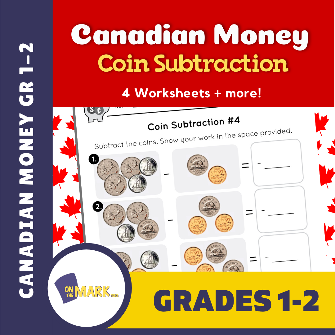 Canadian Money - Coin Subtraction Grades 1-2