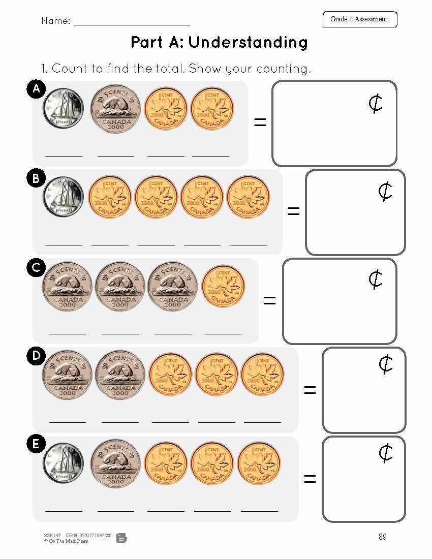 Canadian Money Grade 1 Assessment