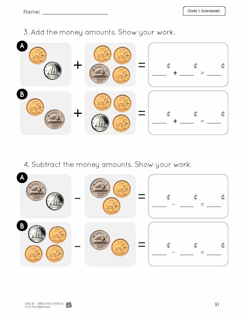 Canadian Money Grade 1 Assessment