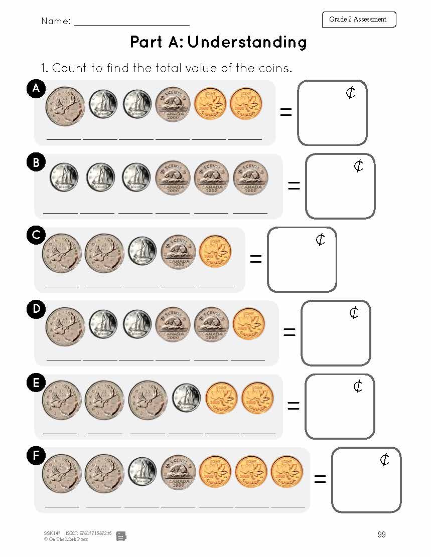 Canadian Money Grade 2 Assessment