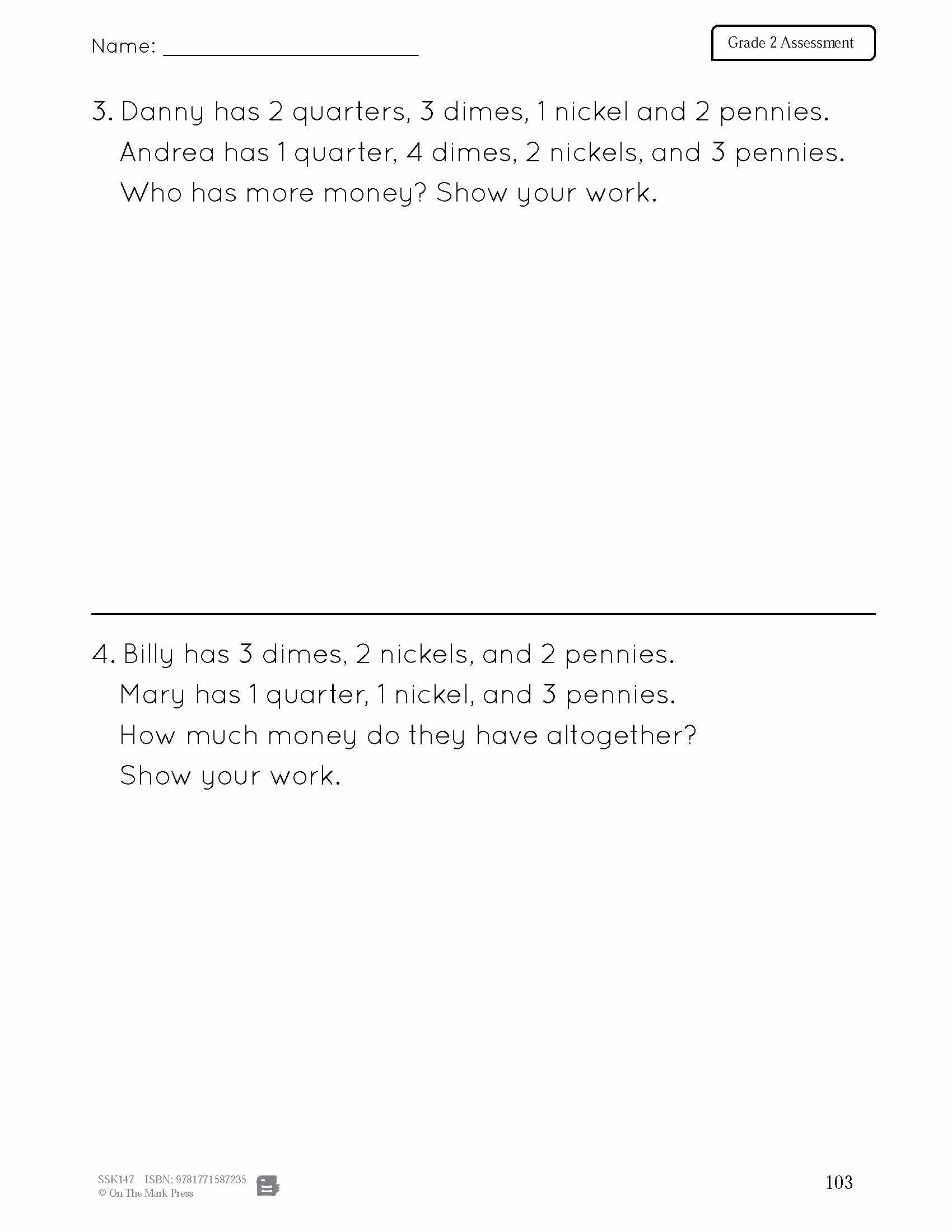 Canadian Money Grade 2 Assessment