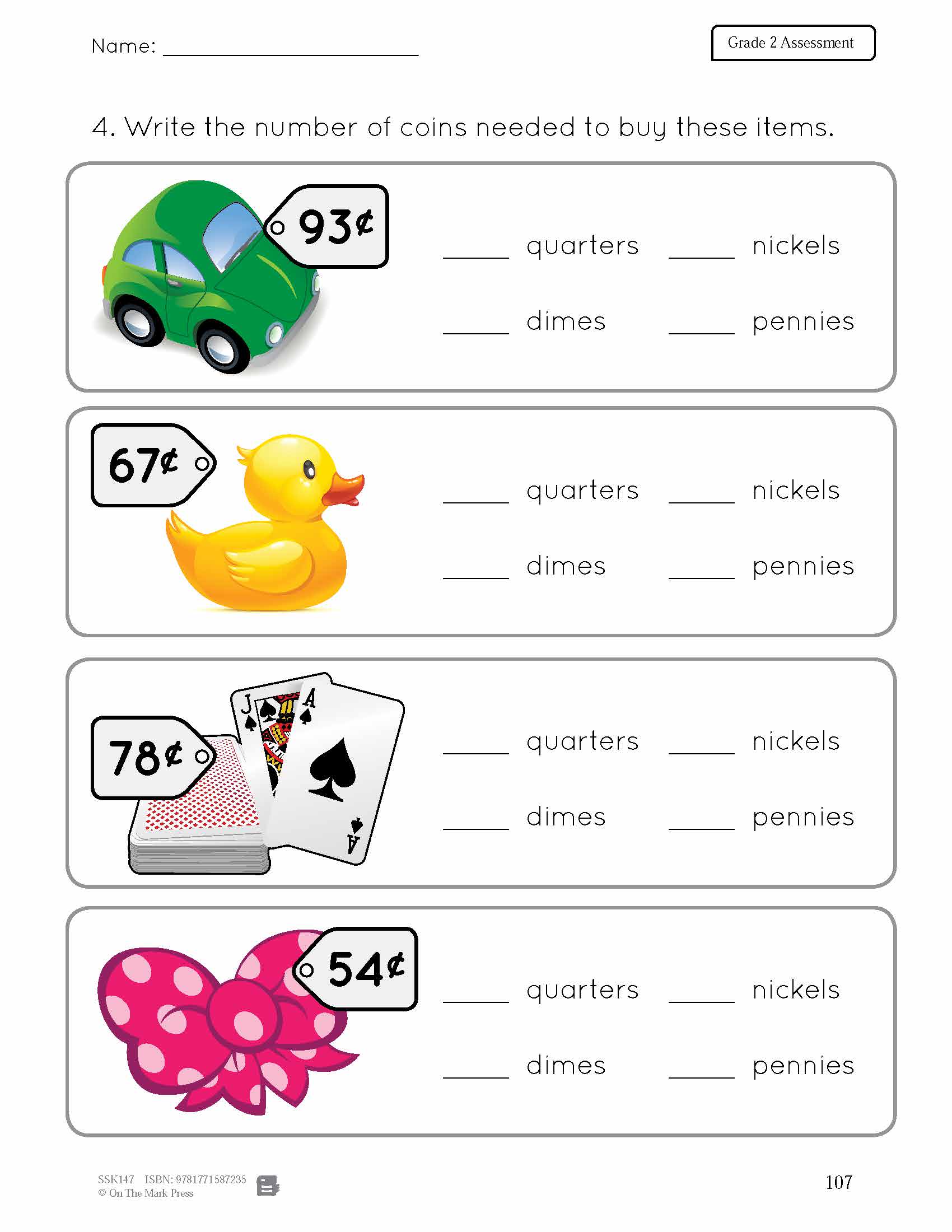 Canadian Money Grade 2 Assessment