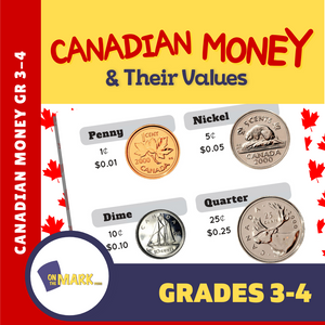 Canadian Money & Their Values Grades 3-4
