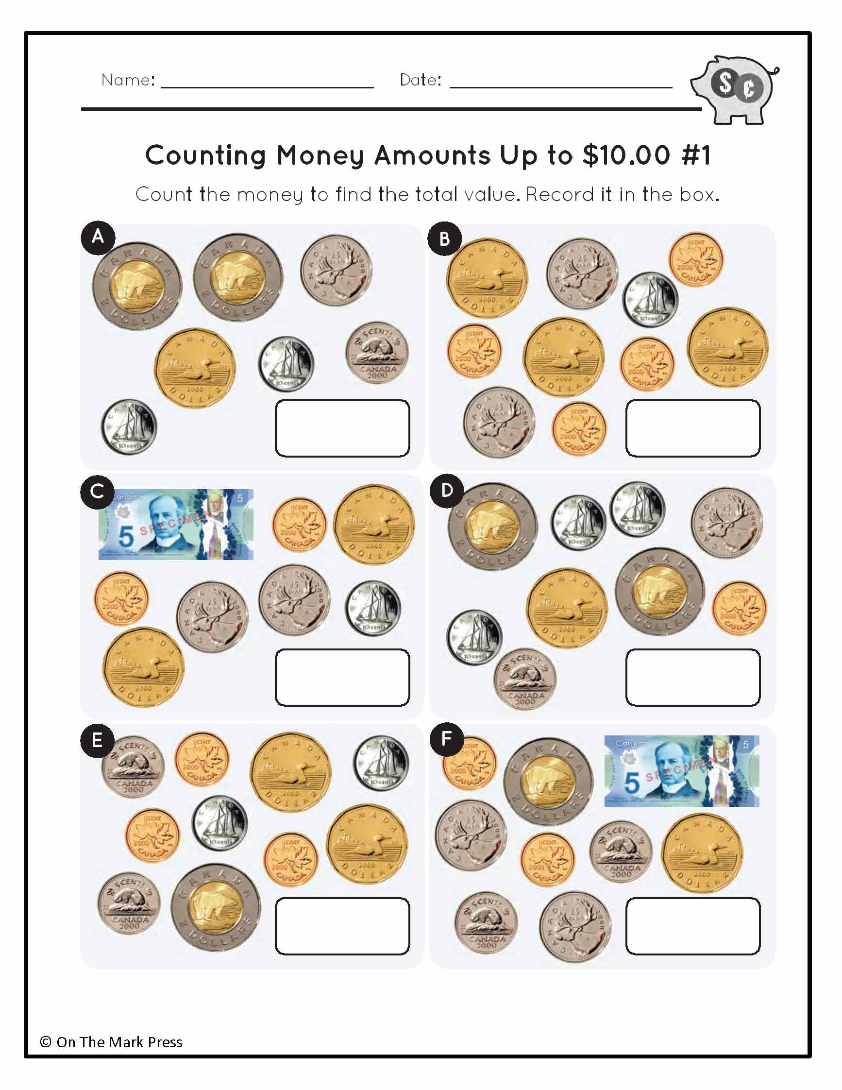 Counting Canadian Money Amounts Up to $10 Grade 3-4