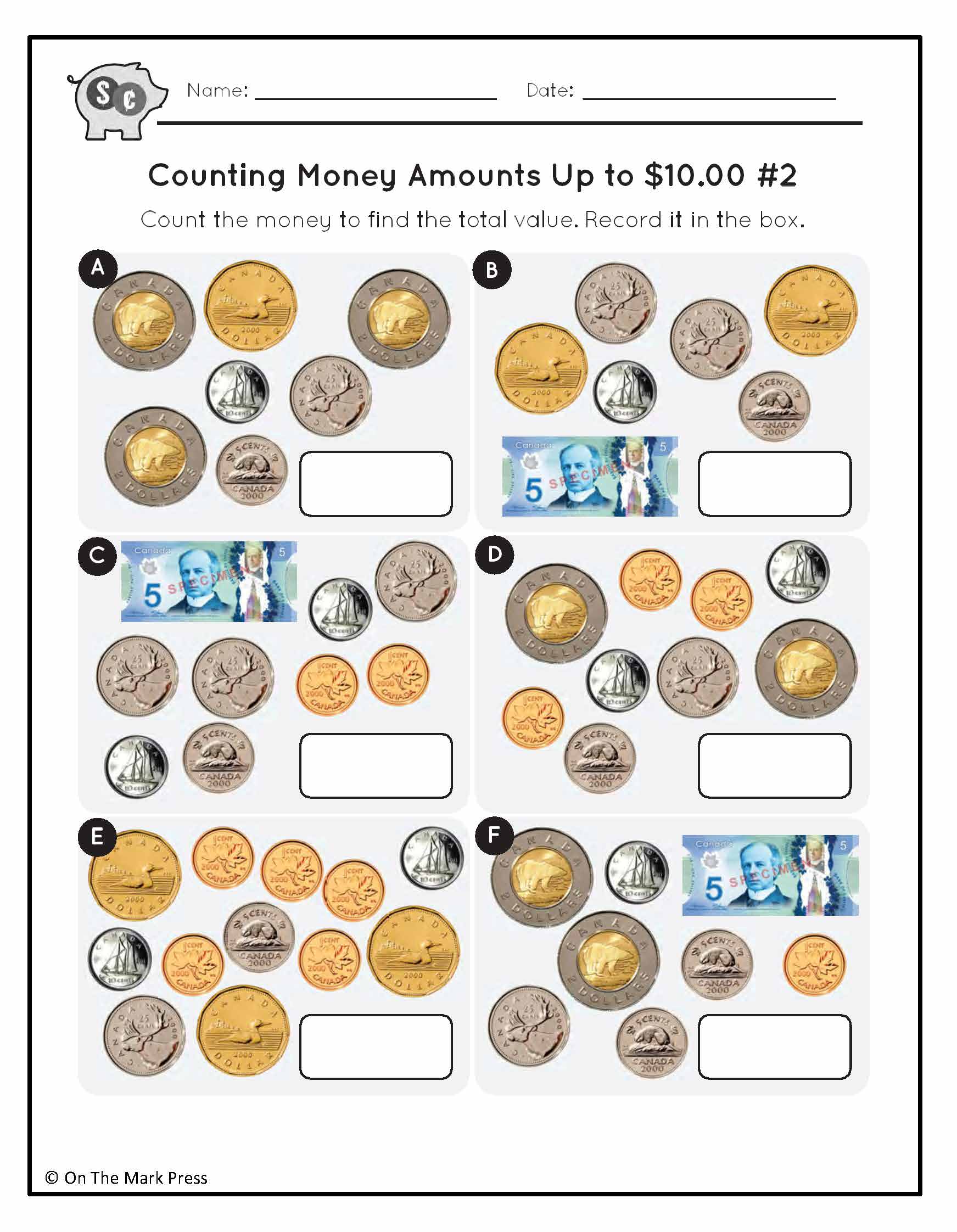 Counting Canadian Money Amounts Up to $10 Grade 3-4