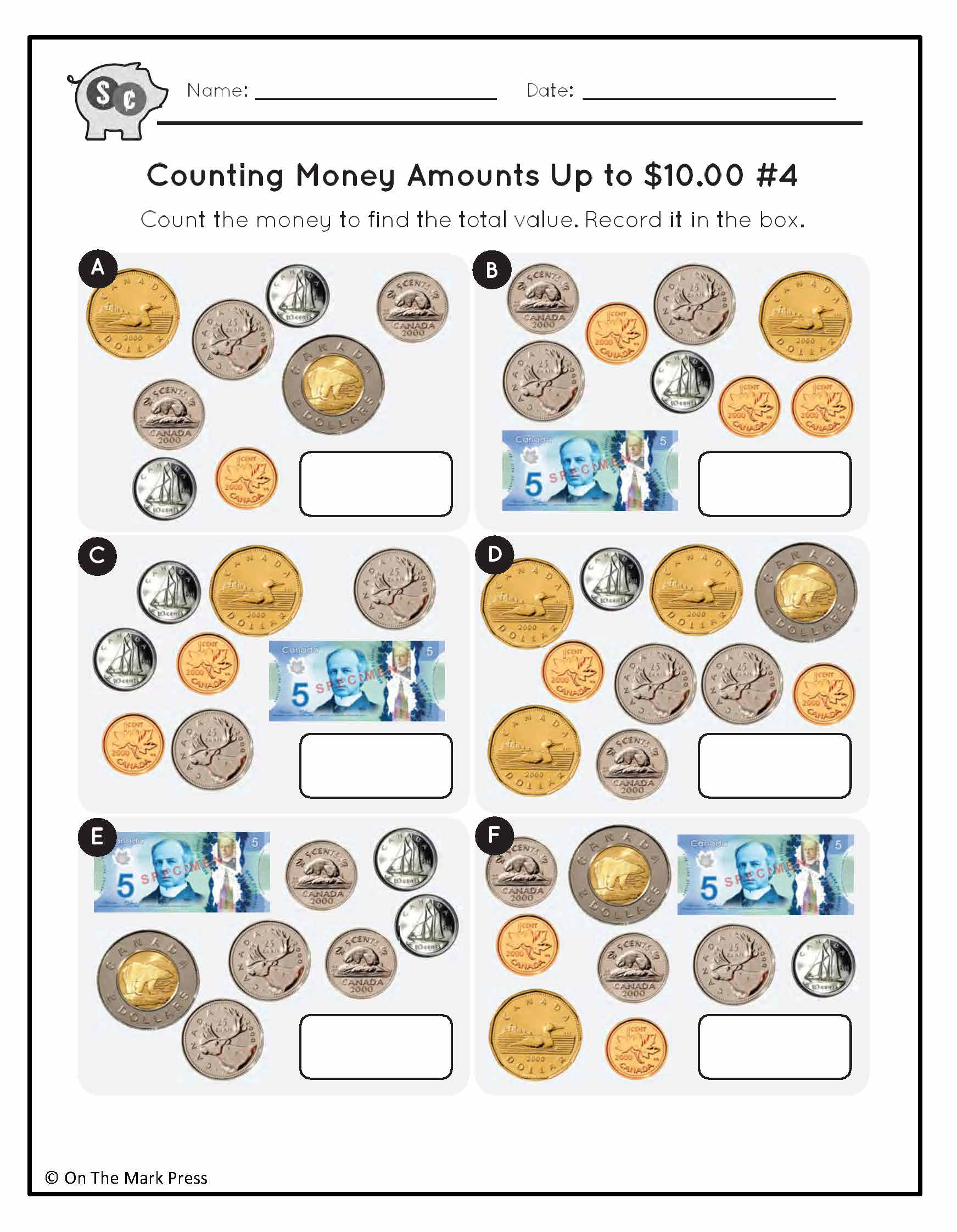 Counting Canadian Money Amounts Up to $10 Grade 3-4
