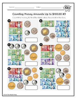 Counting Canadian Money Amounts Up to $100 Grade 4