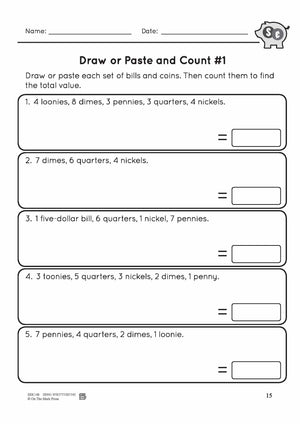 Canadian Money: Draw or Paste & Count Grades 3-4 Worksheets & Money Masters