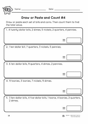 Canadian Money: Draw or Paste & Count Grades 3-4 Worksheets & Money Masters