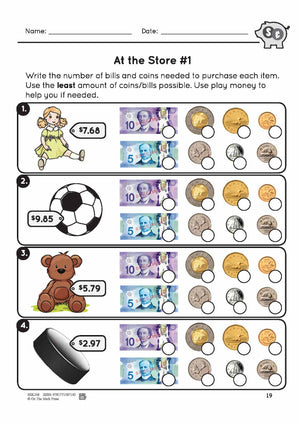 Canadian Money: At the Store Grades 3-4: 4 Worksheets & Money Masters