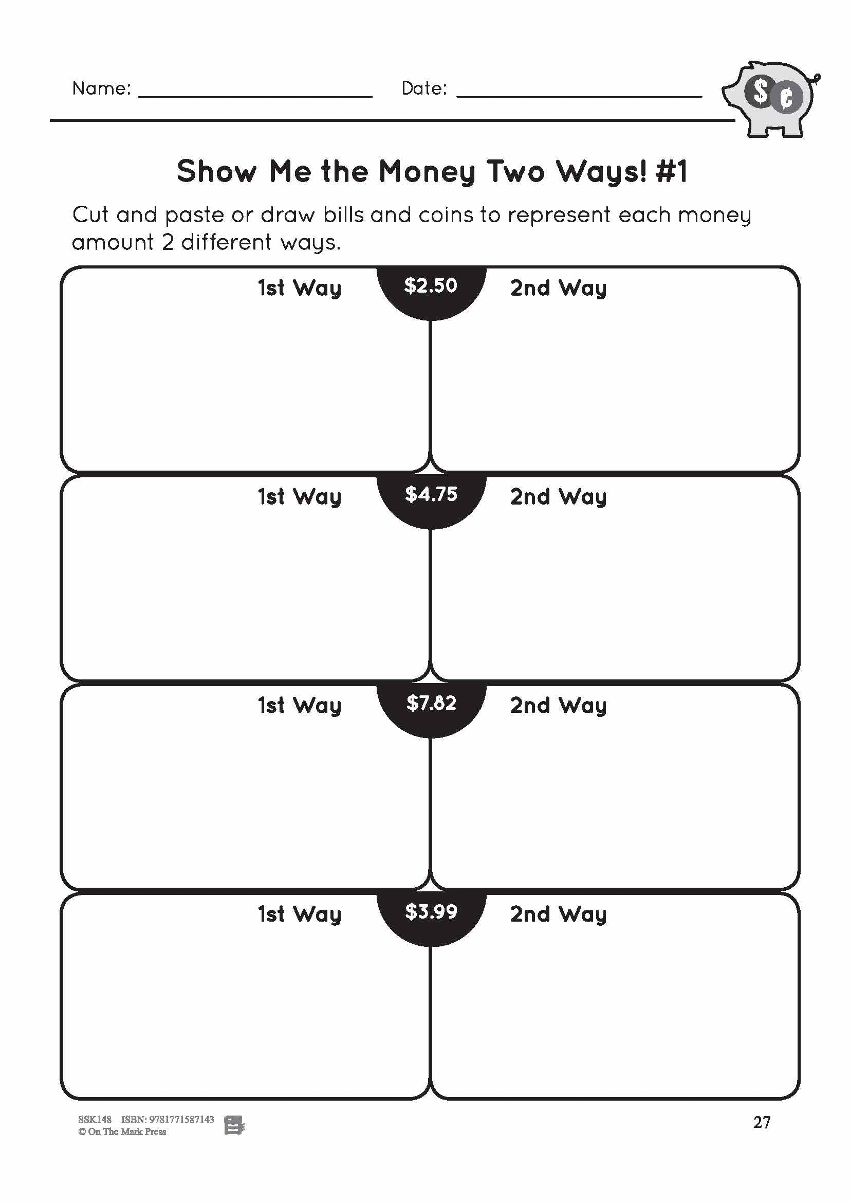 Canadian Money: Show Me the Money Grade 3: 4 Worksheets & Money Masters