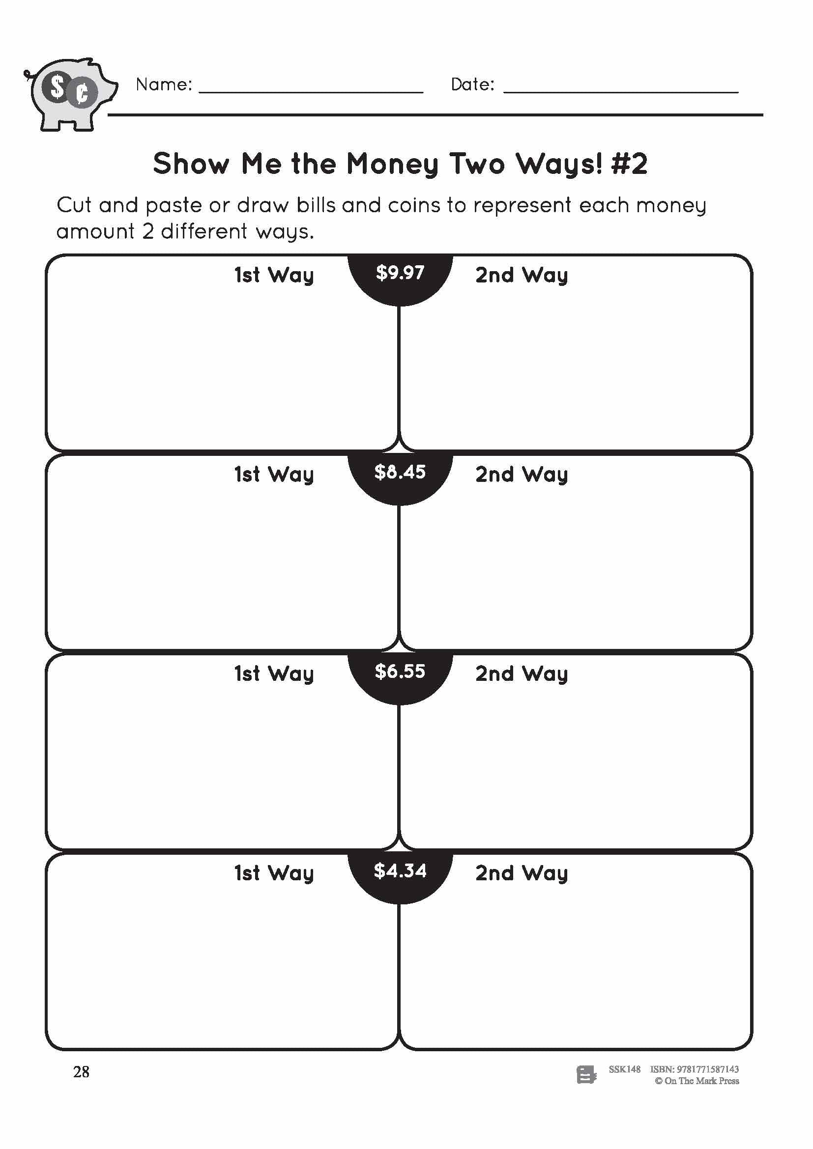 Canadian Money: Show Me the Money Grade 3: 4 Worksheets & Money Masters