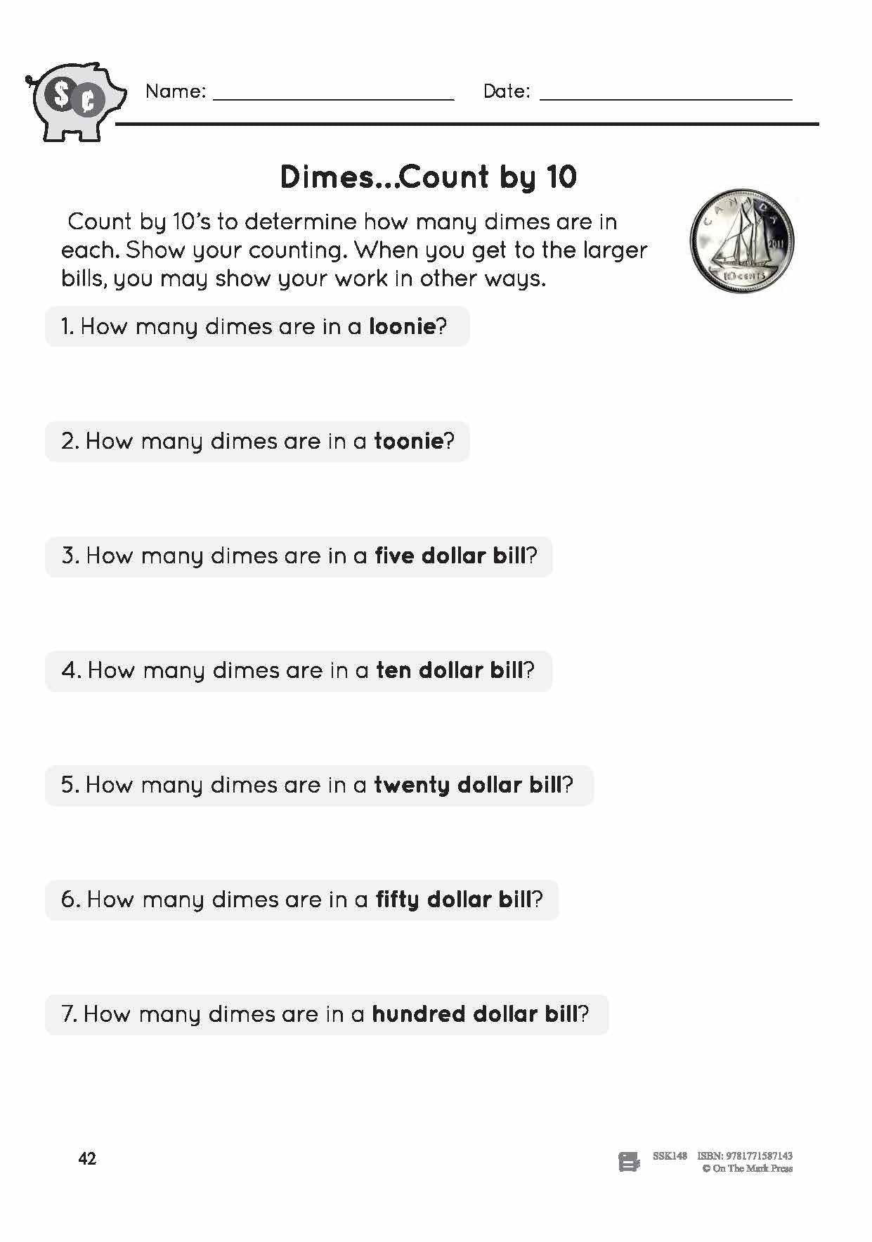 Counting Nickels, Dimes, & Quarters with Canadian Money - 4 Worksheets & Money Masters Grade 3