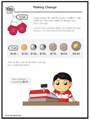 Making Change to $10 with Canadian Money - 4 Worksheets Grades 3-4