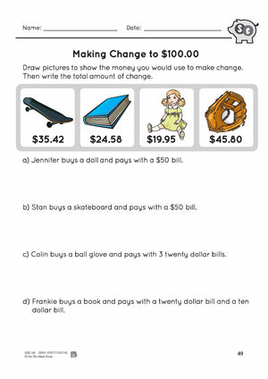 Making Change to $100 with Canadian Money - 3 Worksheets Grades 3-4