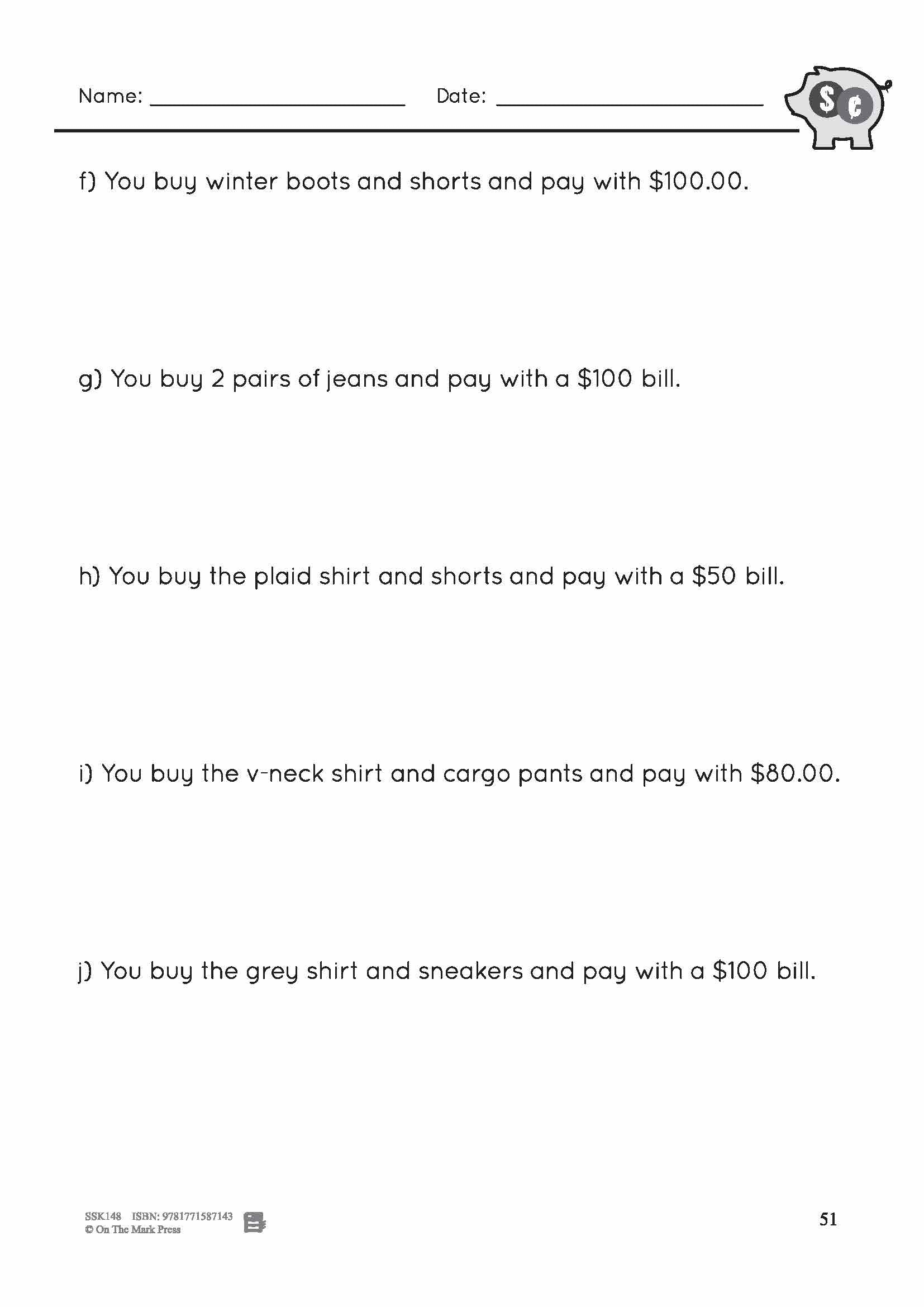 Making Change to $100 with Canadian Money - 3 Worksheets Grades 3-4