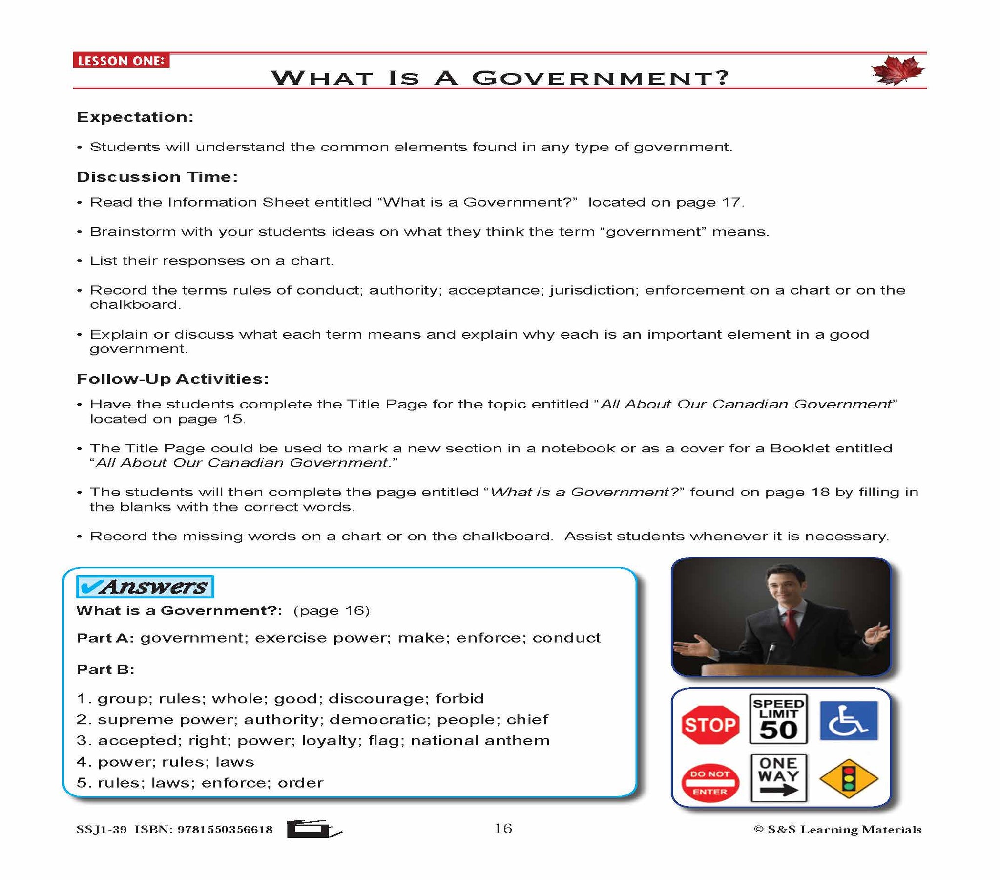 Canadian Government: What Is A Government? Gr. 5-8 E-Lesson Plan