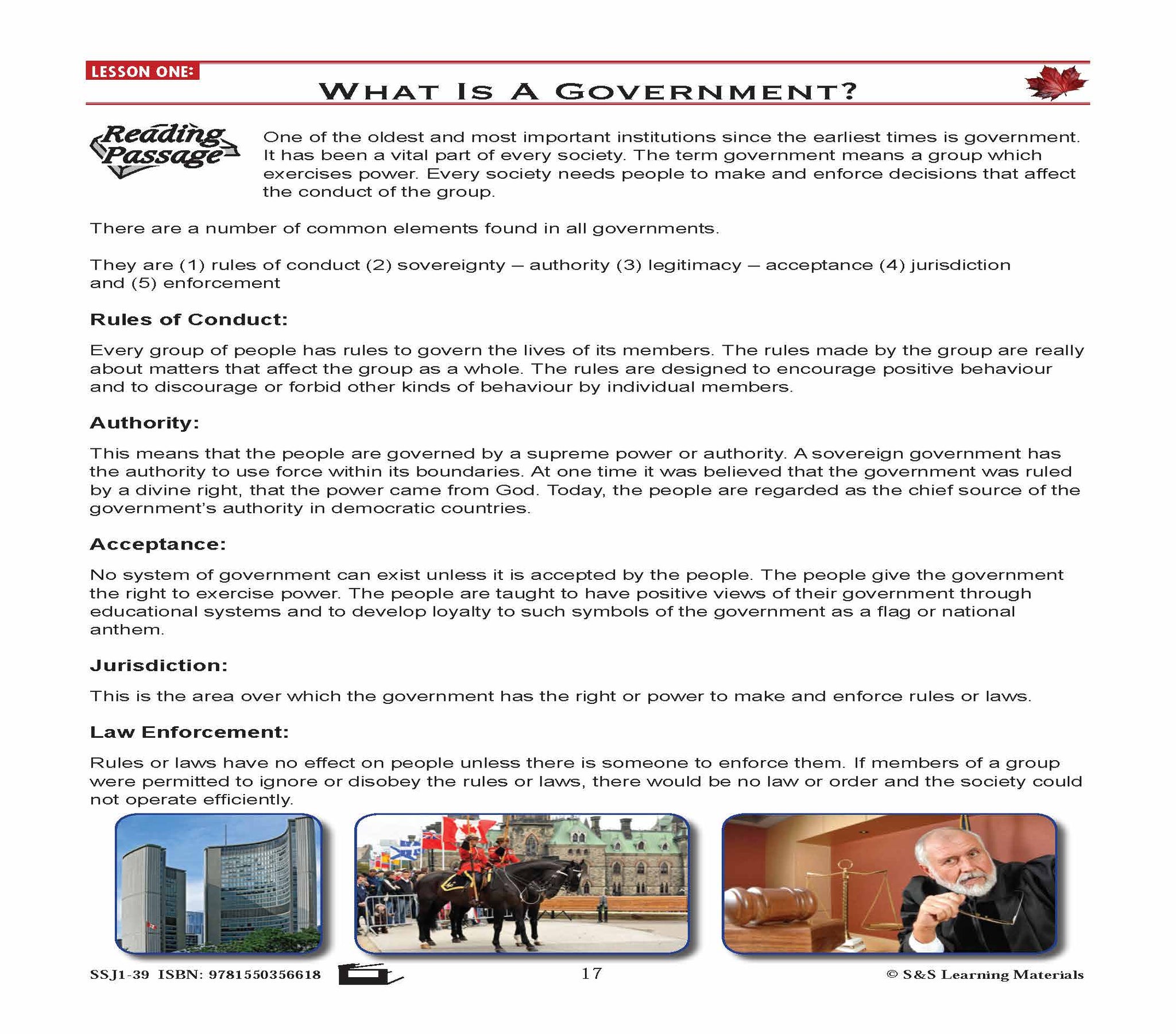 Canadian Government: What Is A Government? Gr. 5-8 E-Lesson Plan