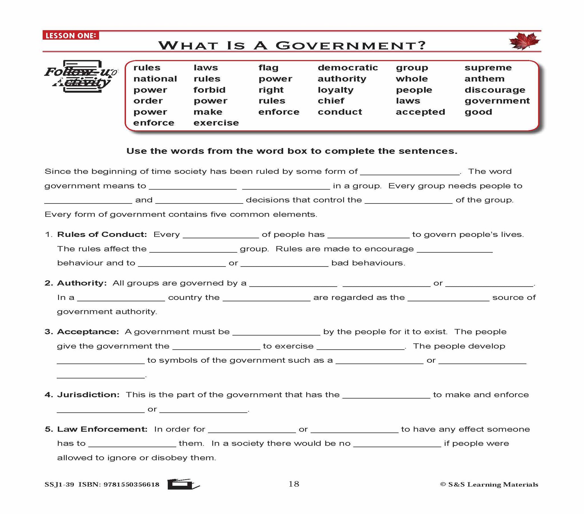 Canadian Government: What Is A Government? Gr. 5-8 E-Lesson Plan