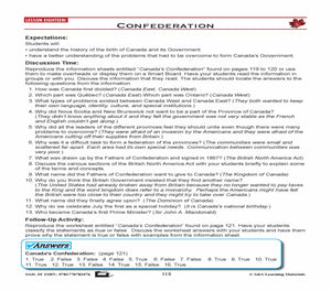 Canadian Government Lessons: Confederation Grades 5+
