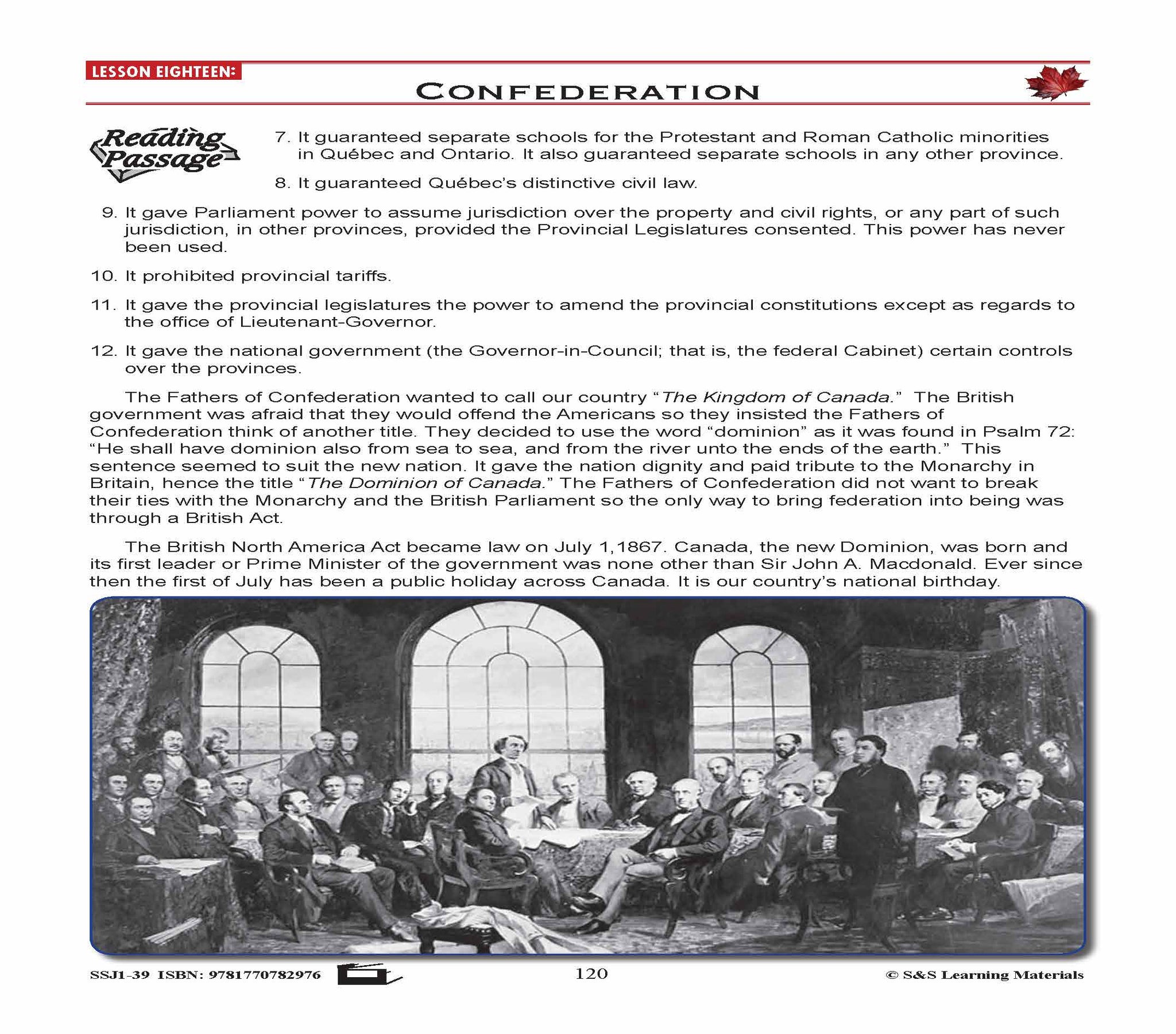 Canadian Government Lessons: Confederation Grades 5+