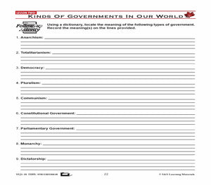 Canadian Government Lessons: Kinds of Governments In Our World Grades 5+