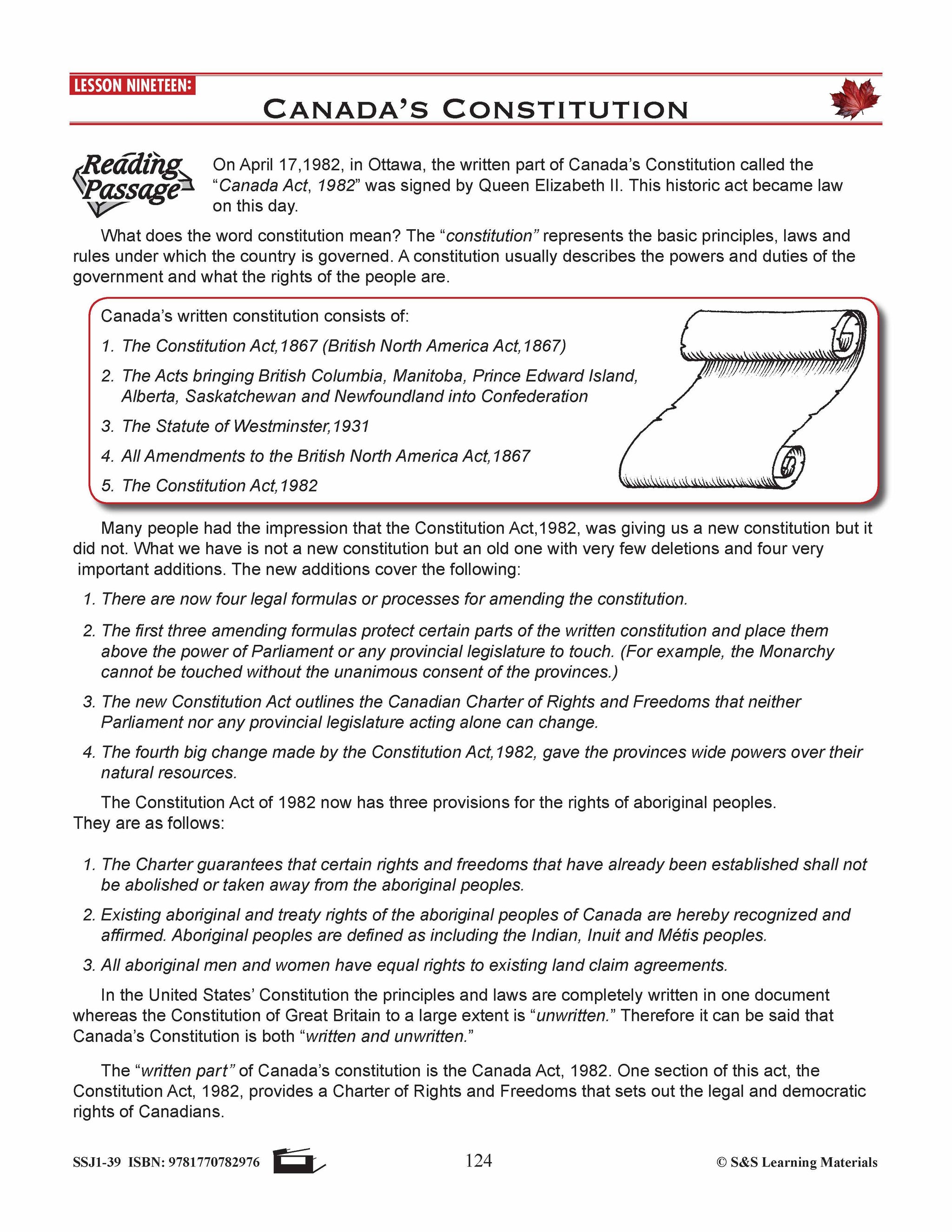 Canadian Government Lessons: Canada's Constitution & Canada's Charter of Rights and Freedoms 1982 Grades 5+