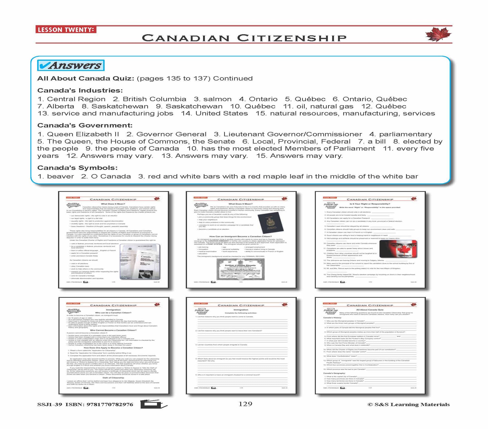 Canadian Government Lessons: Canadian Citizenship Grades 5+