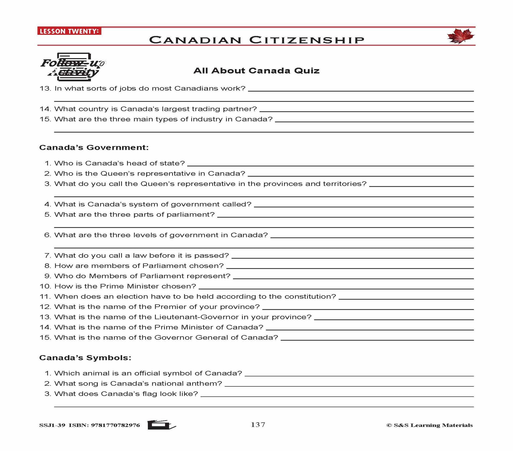 Canadian Government Lessons: Canadian Citizenship Grades 5+