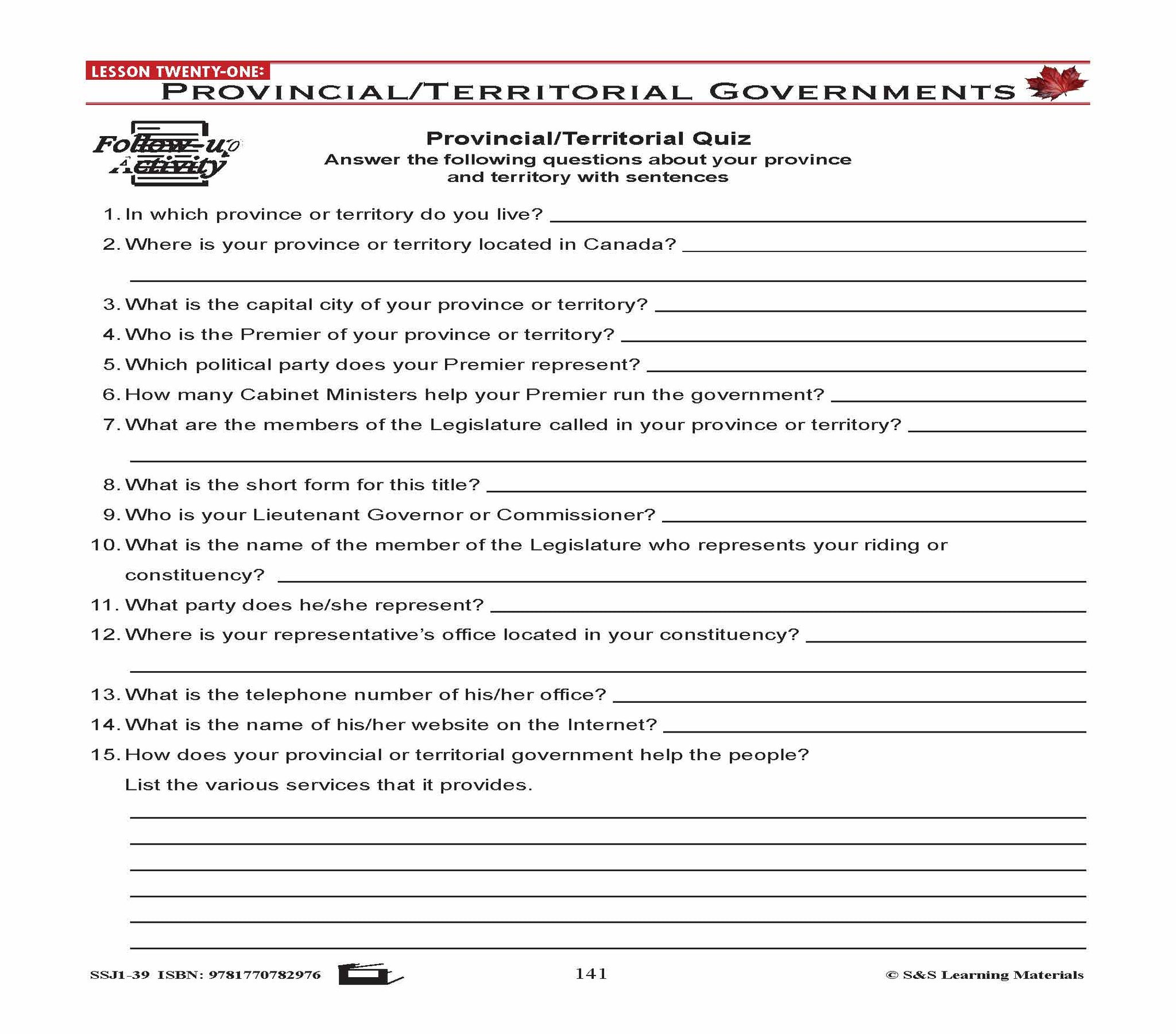 Canadian Government Lessons: Provincial/Territorial Governments Grades 5+