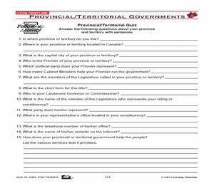 Canadian Government Lessons: Provincial/Territorial Governments Grades 5+