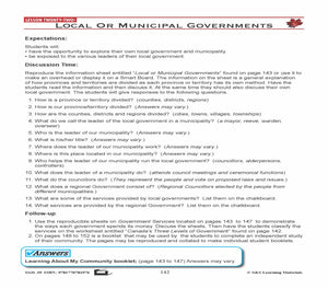Canadian Government Lessons: Local or Municipal Governments Grades 5+