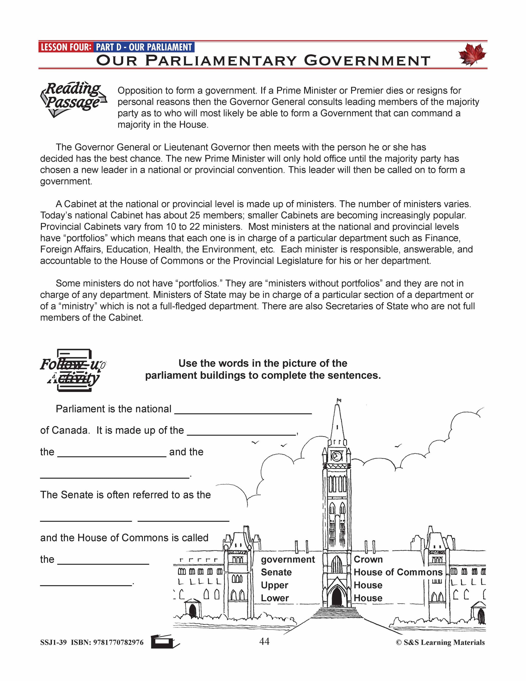 Canadian Government Lesson: Our Parliment Grades 5+