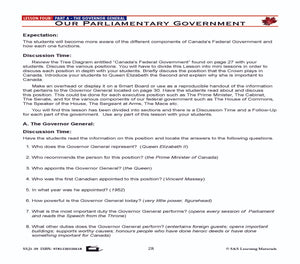 Canadian Government Lesson: Our Parliamentary Government Grades 5+
