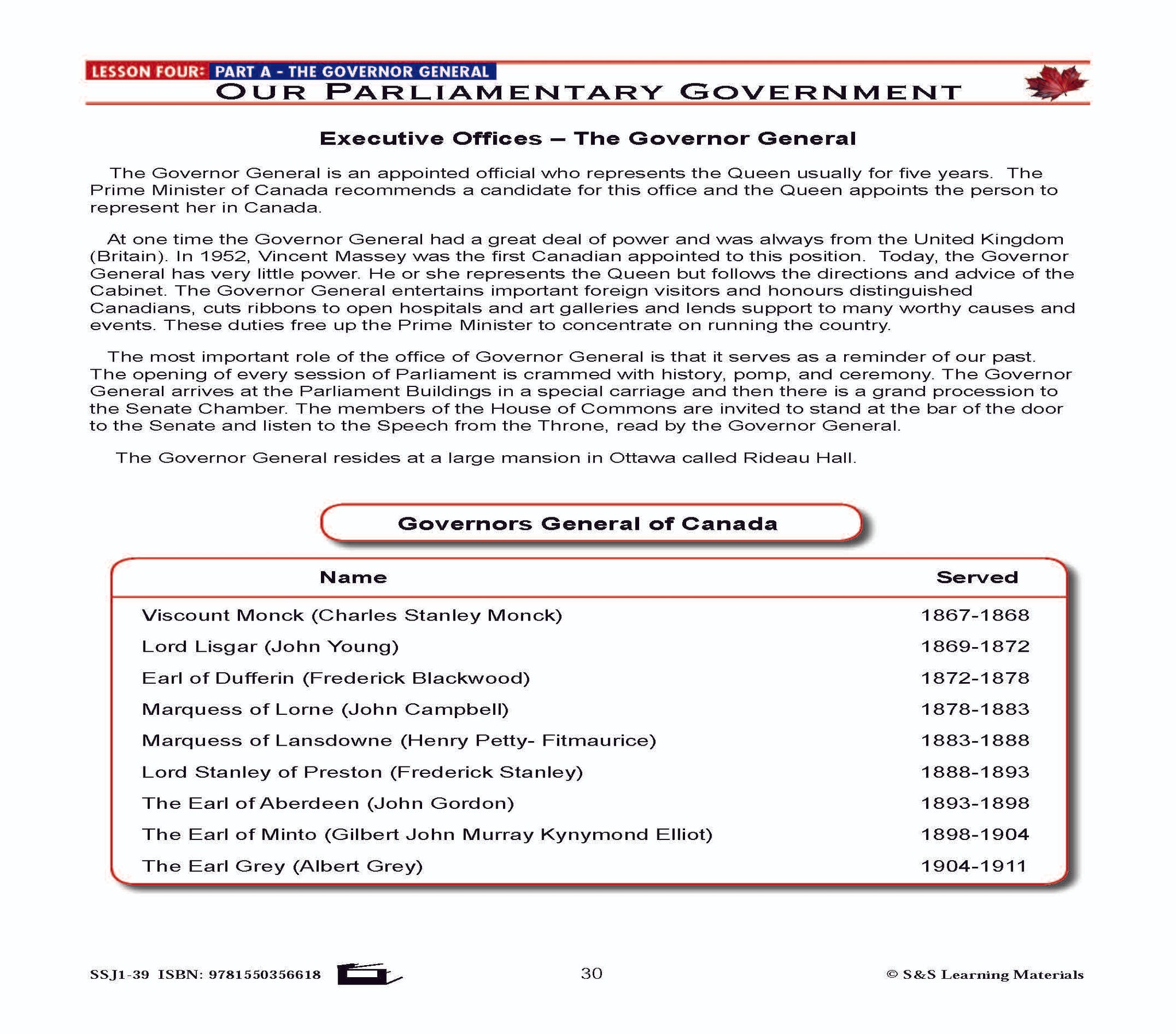 Canadian Government Lesson: Our Parliamentary Government Grades 5+