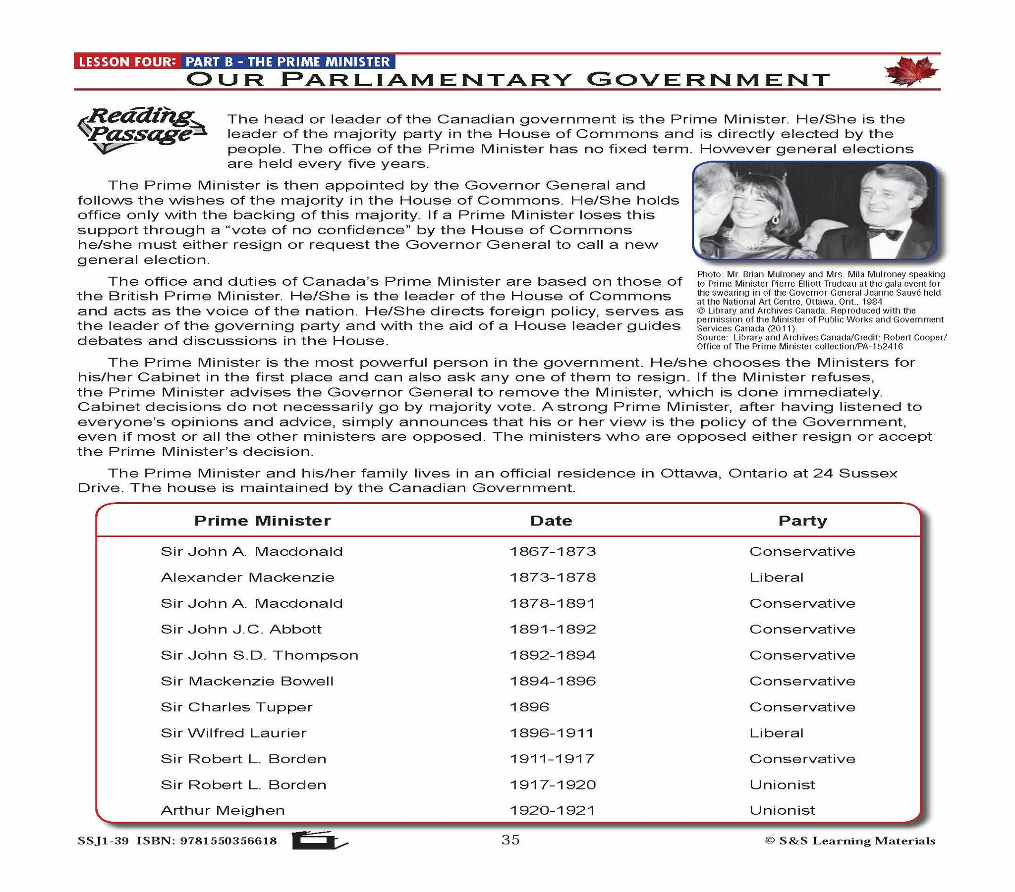Canadian Government Lesson: Our Parliamentary Government Grades 5+