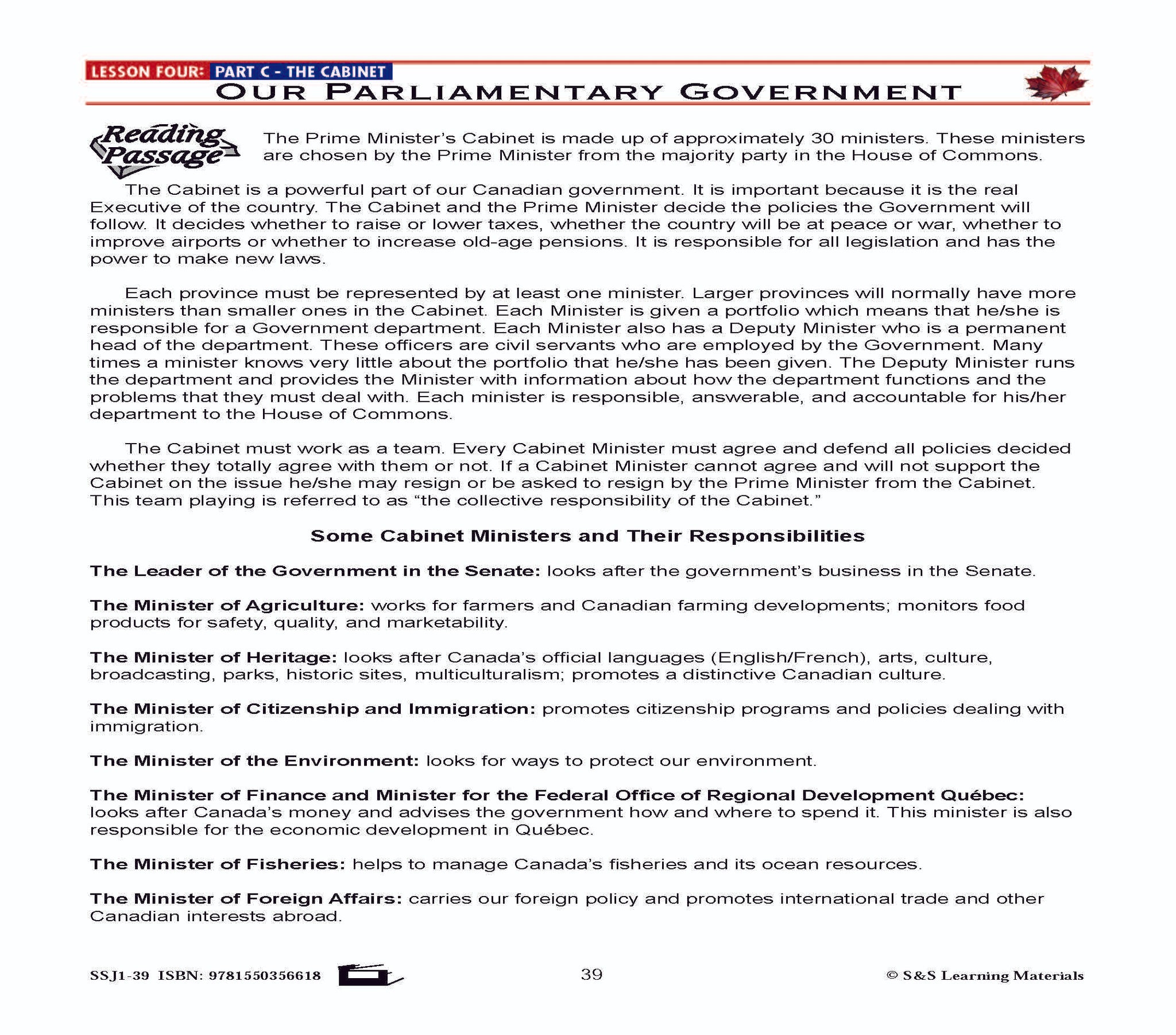 Canadian Government Lesson: Our Parliamentary Government Grades 5+