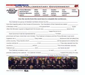 Canadian Government Lesson: Our Parliamentary Government Grades 5+