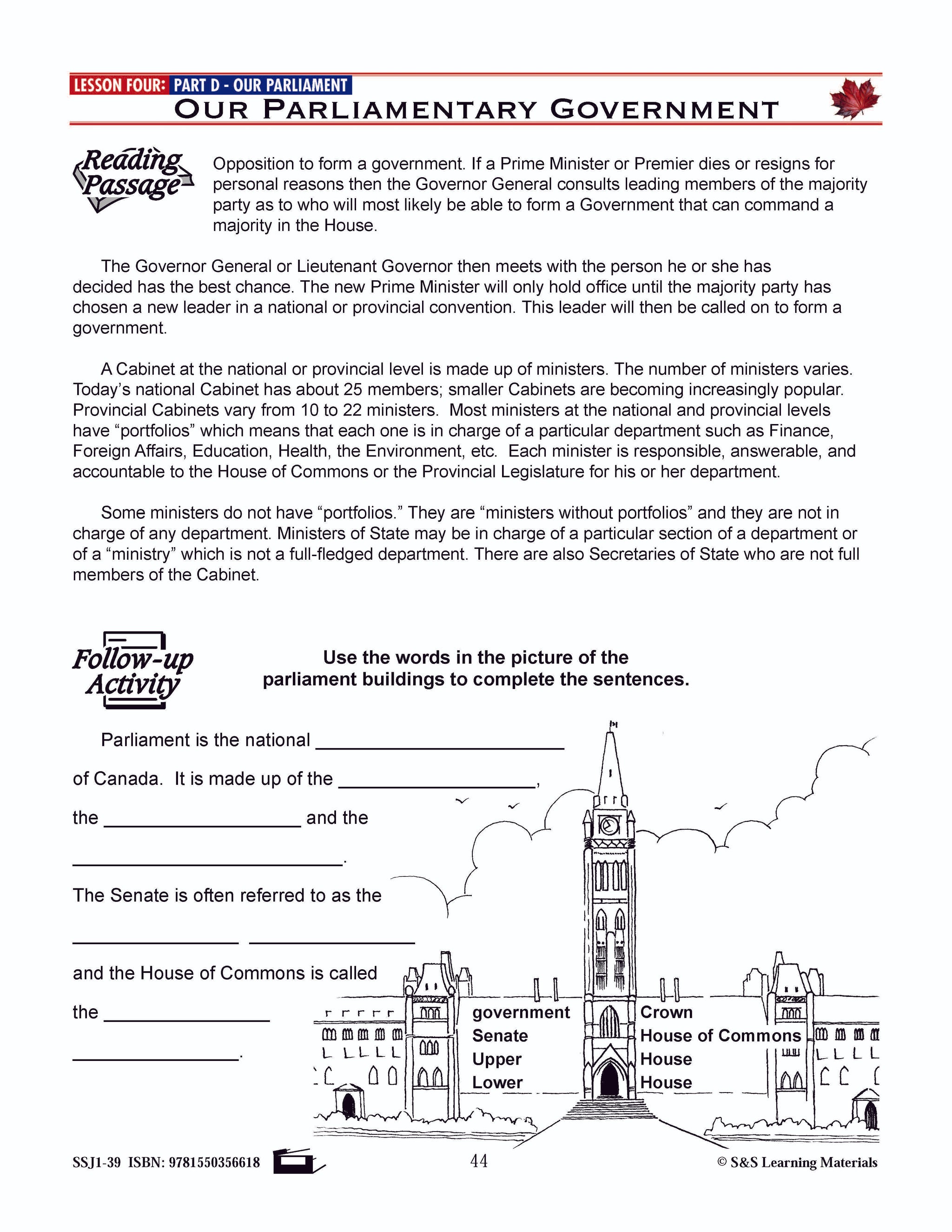 Canadian Government Lesson: Our Parliamentary Government Grades 5+
