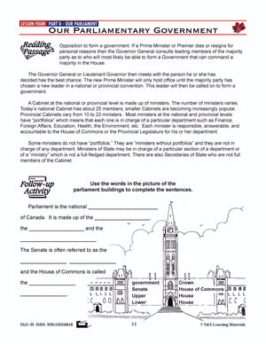 Canadian Government Lesson: Our Parliamentary Government Grades 5+