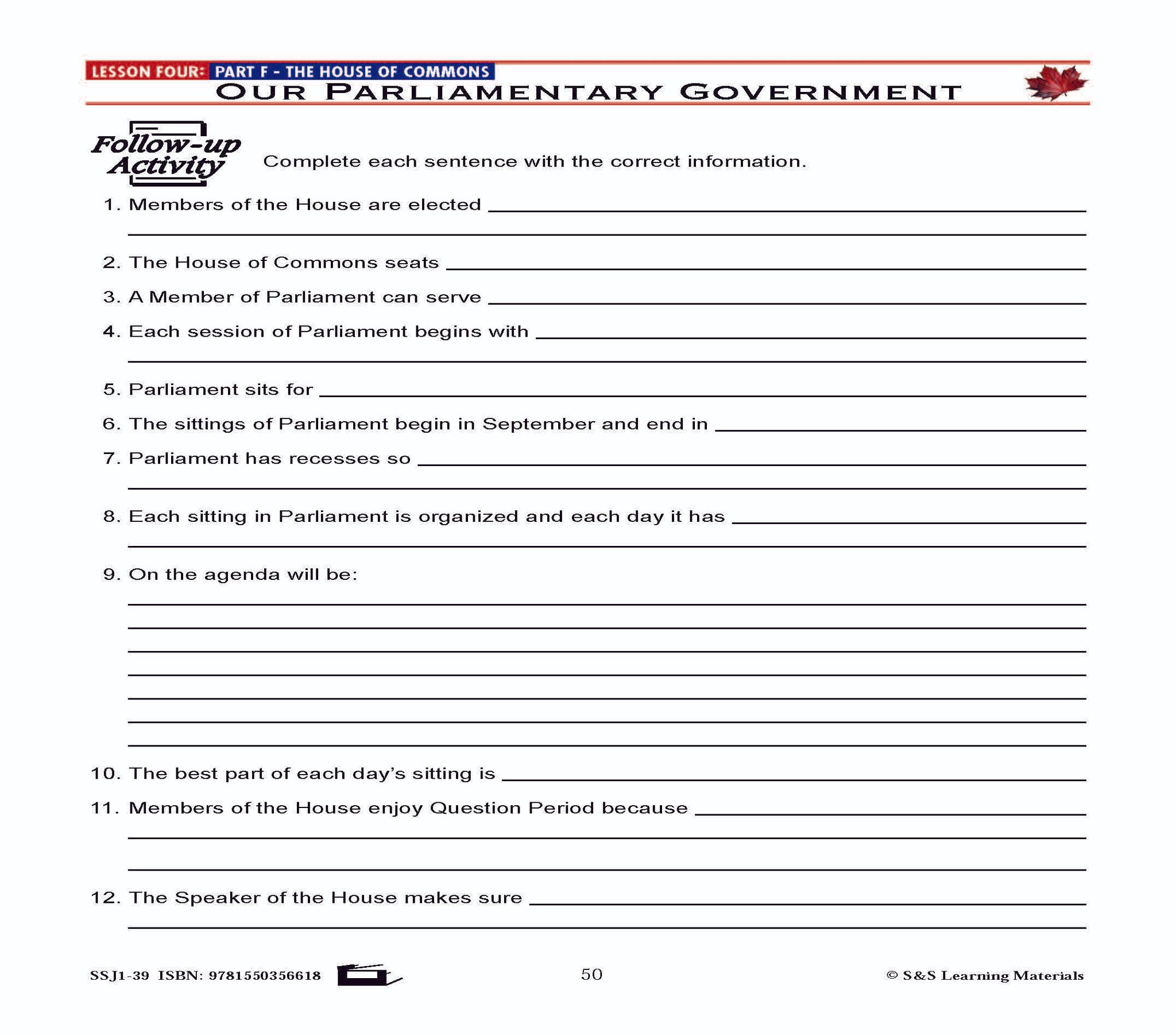 Canadian Government Lesson: Our Parliamentary Government Grades 5+