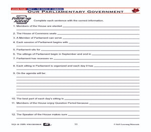 Canadian Government Lesson: Our Parliamentary Government Grades 5+