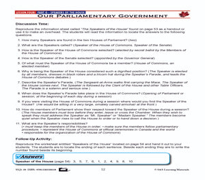 Canadian Government Lesson: Our Parliamentary Government Grades 5+