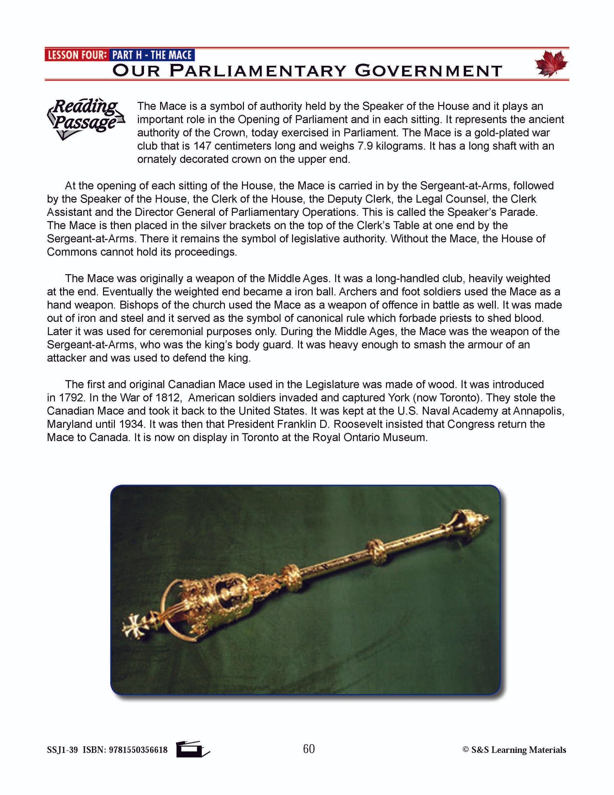 Canadian Government Lesson: Our Parliamentary Government Grades 5+