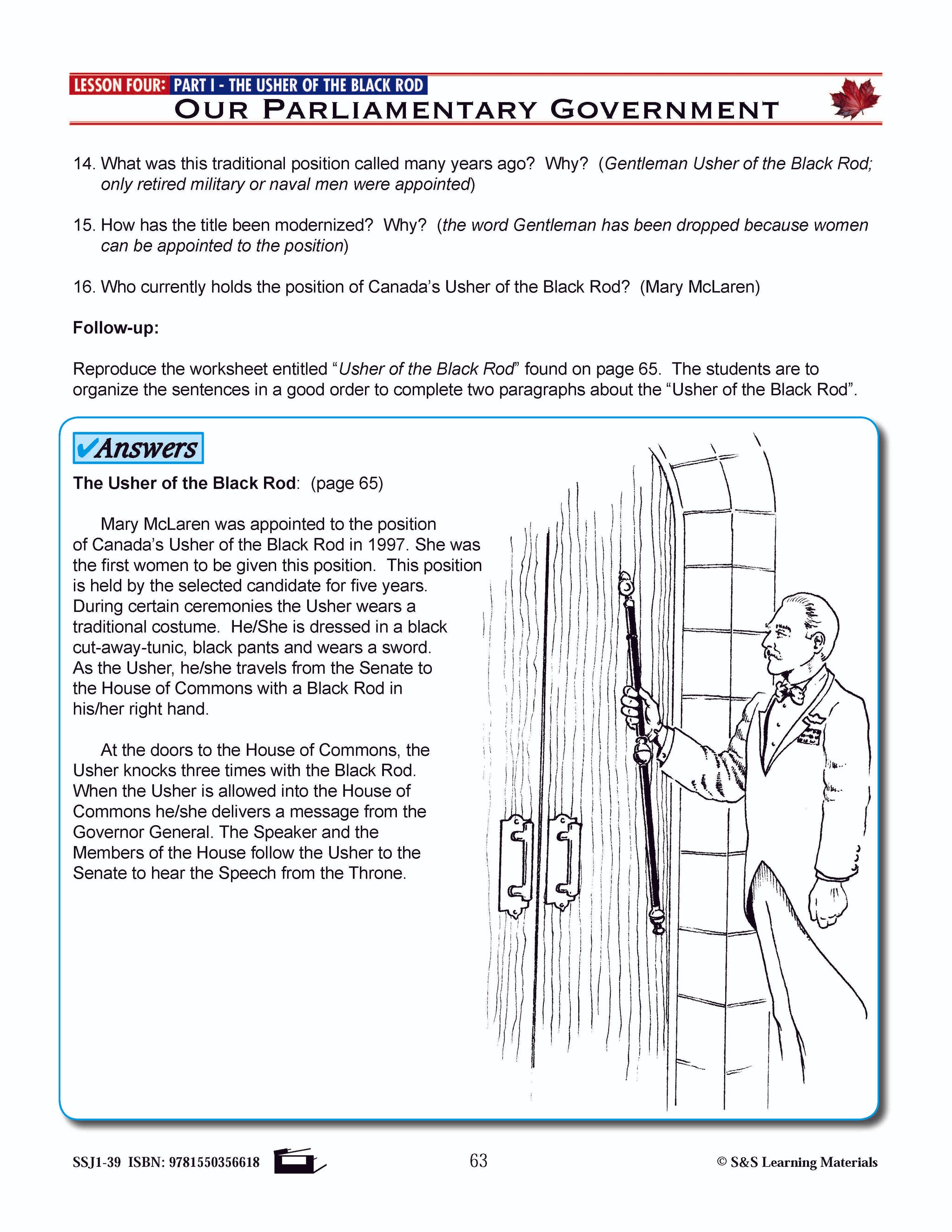 Canadian Government Lesson: Our Parliamentary Government Grades 5+
