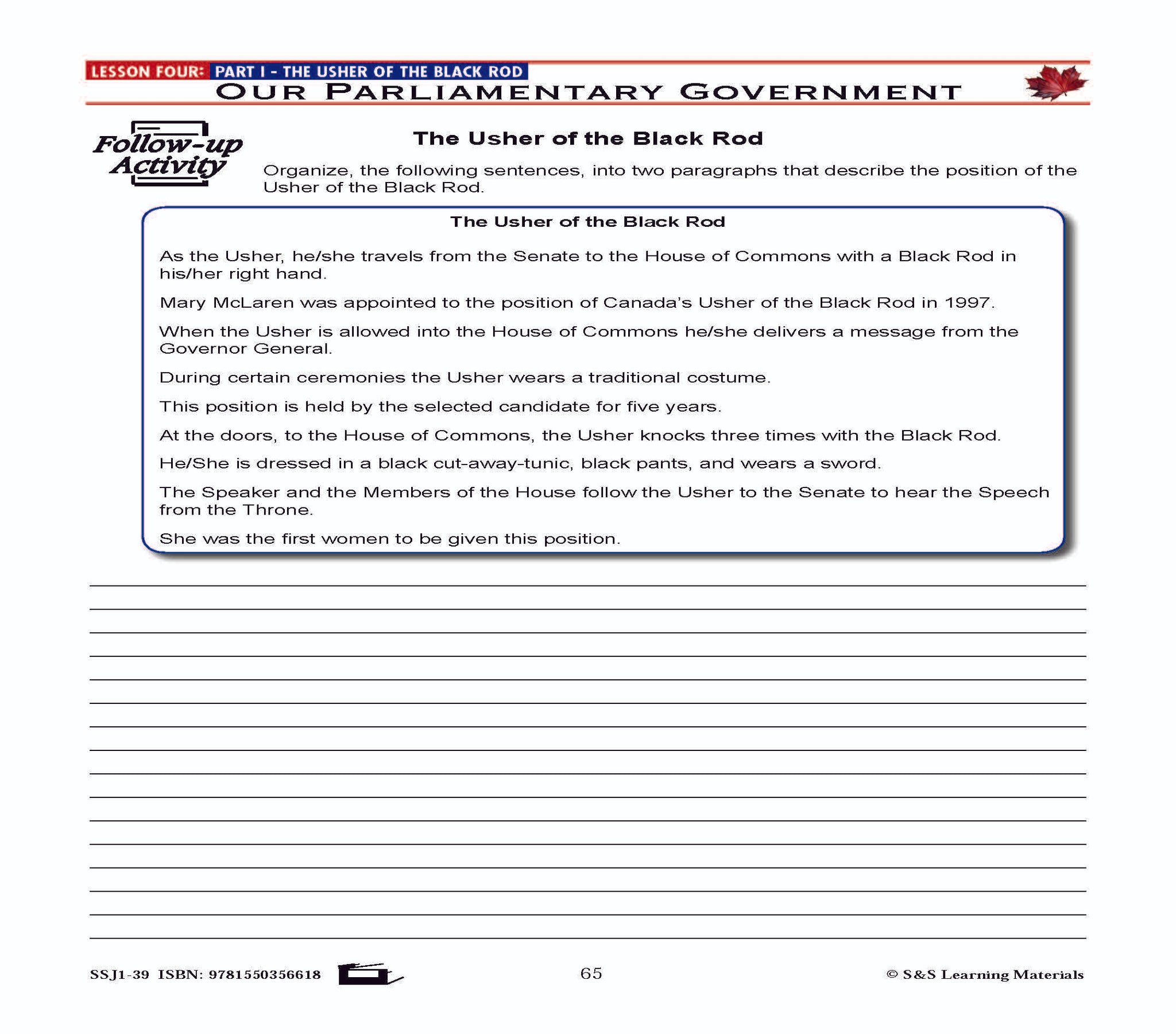 Canadian Government Lesson: Our Parliamentary Government Grades 5+